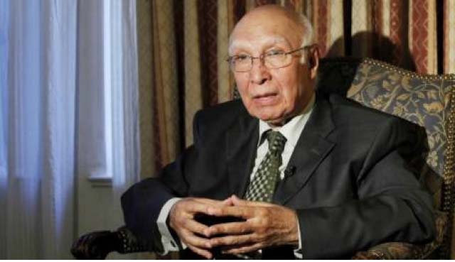 Peace in Afghanistan-Region is a Must: Sartaj Aziz